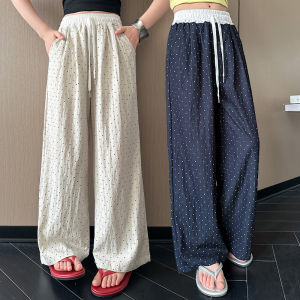 Casual Teenage Girls 2026 Summer Polka Dot Wide Leg Pants Cool Kids Fashion Korean Trousers High Waist Children Streetwear Pants h260702