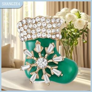 【SHANGZE4】 Snowflake Christmas Boots Brooches For Women Red Green Winter Socks Shoe Brooch Pins Gifts