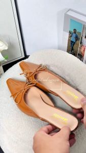Feminine Pointed Toe Shallow Bow Bow Shoes With Empty Back Toe Cap