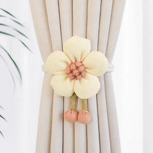 Cute Flower Cartoon Curtain Tieback Adjustable Elastic Buckle Pearl Pendant Decor For Room & Window