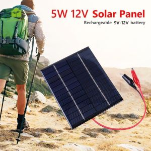 12V Solar Panel Charger 5W with Clip Cable for Rechargeable Batteries Portable Solar Power for 9-12V Battery Charging