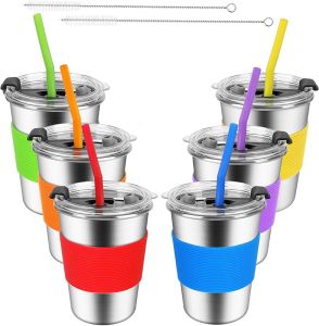 Kids Cups with Straws and Lids12oz Spill Proof Toddlers Straws Tumbler with LidsStainless Steel Sippy Cups with Lids for SchoolOutdoor