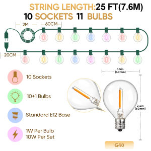 Connectable Multicolor Outdoor Fairy Lights Outdoor EU Plug Waterproof Led String Lights E12 Socket G40 RGB Garden Garland String Lights New Year Party Birthday Party Decoration