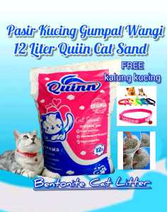 Kemasan 12 Liter Pasir Kucing Gumpal Wangi QUINN Cat Sand Bonus Kalung Lucu-The Best Cat Litter