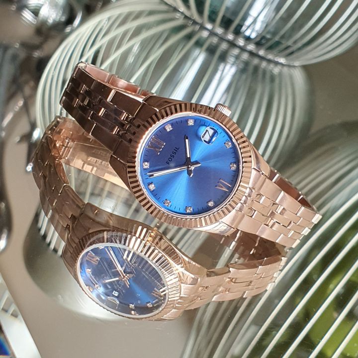 Original Fossil ES4901 Scarlette Mini Three Hand Date Blue Dial Fixed Beze Ladies Watch Rose Gold Lazada PH