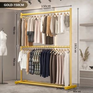 Clothes Hanging Rack Heavy Duty Double Rod Clothing Rack 2-Tier Freestanding Garment Rack Metal Clothes Organizer with Bottom Storage for Bedroom Laundry Room