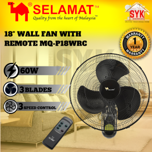 SYK Selamat MQ-P18WRC 18 Inch Wall Fan With Remote Control Electric Fan 3 Blade Kipas Dinding Angin Kuat