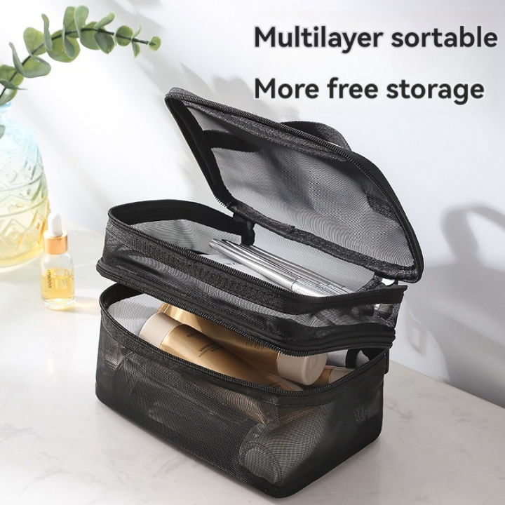 Simple Double Layer Makeup Bag Travel Portable Wash Bag Cosmetics Storage  Bag Toiletries Bag Mesh