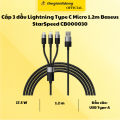 Cáp 3 đầu L Type C Micro 1.2m Baseus StarSpeed CB000030 Trắng. 