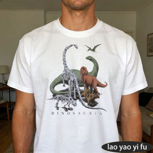 [Local Stock] HBESTY  DINOSAURIA Crew Neck Men Summer Cotton Tee Antique Dino Fossil Skeleton Graphic Paleontology Hobby Holiday Apparel