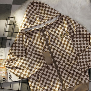 Versi Korea Baru Lebar Wanita Cardigan Jaket Kotak-Kotak Reversibel Hoodie Lengan Panjang Top
