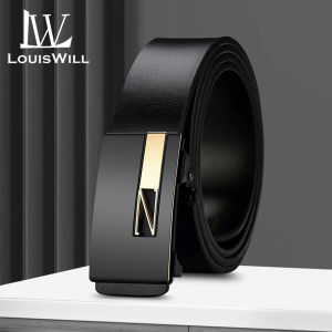 LouisWill Mens Belt Men Fashion Business Belt Genuine Leather Belt Second-layer Cowhide Automatic Buckle Belts Brand Luxury High Quality Strap Leisure Casual Belt Male Waistband for Men
