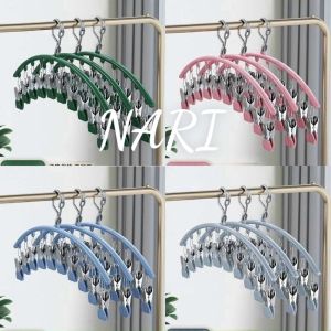Móc treo quần áo 10 móc inox Móc treo đồ lót tất vớ 10 kẹp bọc nhựa có khóa chống gió Kẹp quần áo tiện lợi - Nari