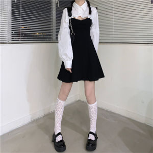 WEAD [สูทสองชิ้น] นหลวมเสื้อแขนยาวแขวนกระโปรงผู้หญิง กระโปรงลายสก๊อตสาวอวบ กระโปรง เสื้อผ้าแฟชั่น