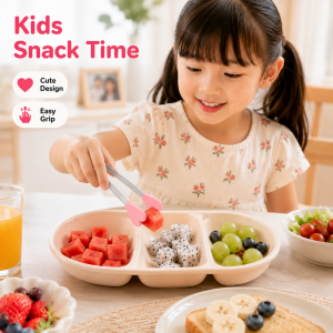 Mini Silicone Food Tongs Pink Heart Shape Kids Snack Fruit Candy Serving Tong Stainless Steel Kitchen Buffet Party Lunch Box Tool