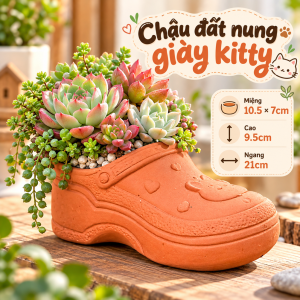 Chậu đất nung chậu sen đá - Chiếc giày kitty miệng 10x7(cm) chiều cao 9cm ngang 21cm - GIAYKITTY_DO