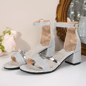 Free Shipping Plus-Size High-Heeled Sandals For Women Fashionable Summer Chunky-Heel Peep-Toe Sandals With A Single-Strap Design