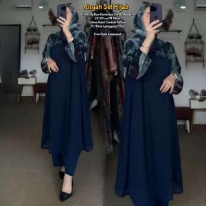 Aisyah Set Hijab - One Set Wanita Kekinian Crinkle Airflow Baju Gamis Muslim Setelan Wanita Celana