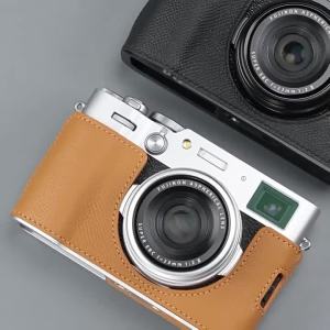 Roadfisher Genuine Real Leather Camera Bag Protect Case Cover Aluminum Alloy Base Grip Sheath For Fujifilm X100V Fuji X-100V