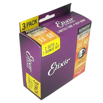 Elixir Strings 16545/16538 Acoustic Guitar Strings with NANOWEB Coating 3 PackLight/Custom Light