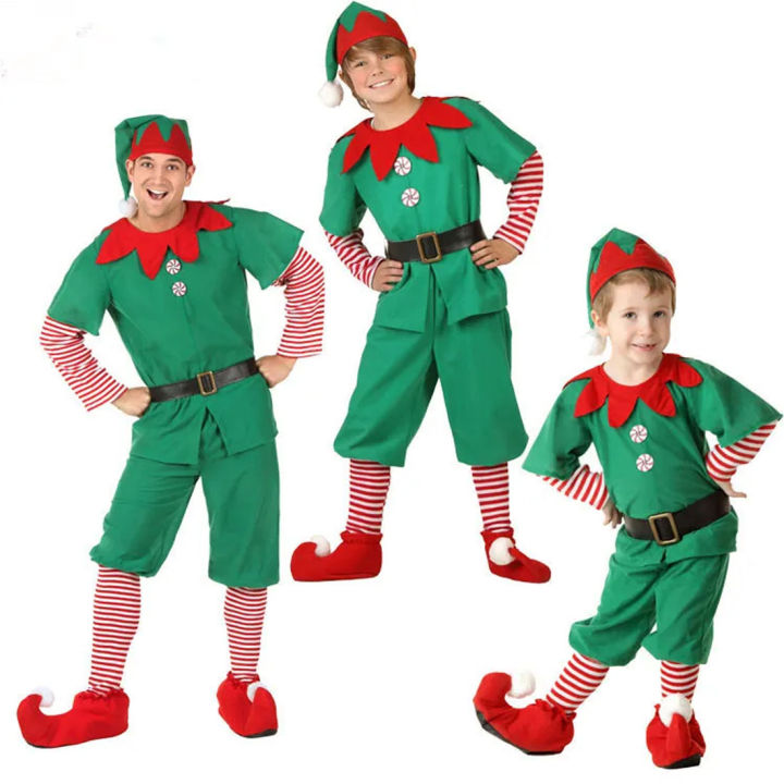 Christmas Elf Costume Boys Santa Costume Outfit Xmas Clothes Top +Pants  Hat Belt Shoe Covers Cosplay Outfit Lazada