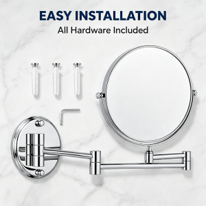 Round Extending Mirror 8 inches Mirror Cosmetic Wall Mounted Make Up Mirror Shaving Bathroom Mirror 3x Magnification