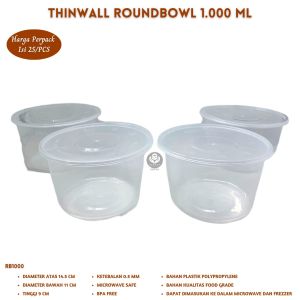 Thinwall Roundbowl 1000 Ml Food Container Thinwall (Isi 25 Pcs-R.B1000)