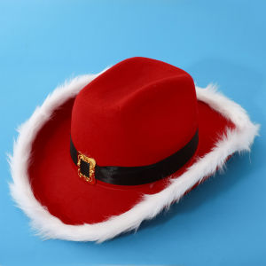 Mũ Ông Già Noel đỏ với Lông Đai Đen mũ cao bồi cho Halloween Giáng sinh tiệc mừng năm mới trang trí Mũ Ông Già Nô-en Mũ Ông Già Noel cạnh bọc nỉ
