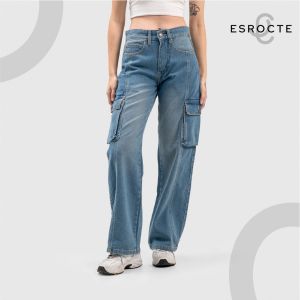 ESROCTE Celana Denim Cargo Wide Leg High Waist Jeans Wanita P86 - S-XL