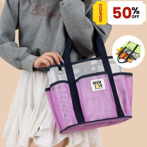 QNQN【COD】ใหม่ตาข่ายตาข่ายกระเป๋าถือกระเป๋าชายหาดความจุขนาดใหญ่สำหรับการเดินทางท่องเที่ยวชุดว่ายน้ำกระเป๋าเก็บกระเป๋าว่ายน้ำแบบพกพาสำหรับวันหยุด