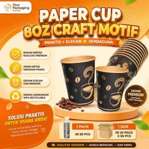 PAPER CUP 8OZ & 65OZ CRAFT MOTIF / GELAS KERTAS KOPI TEH DLL