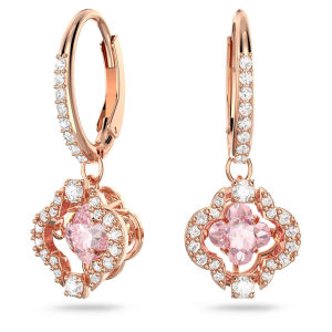 SWAROVSKI Luxury Sparkling Dance Clover Pink Gemstone Teardrop Earrings S925 Women Fashion Earrings