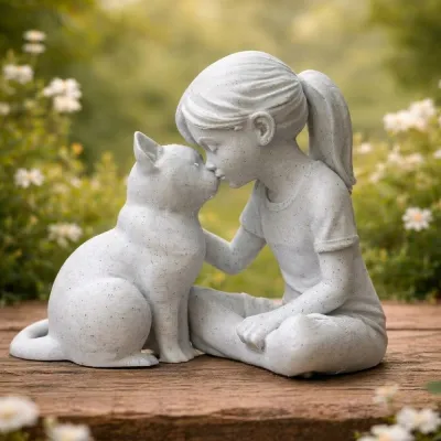 TREND TROVE 3D Printed Girl and Cat Sculpture Unique Plastic Girl Cat Ornaments Personality Cute Animal Girl Cat Friendship Statues Use
