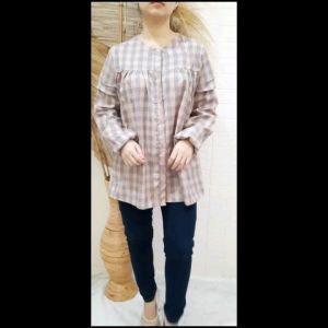 ATASAN BLOUSE KOTAK WANITA LENGAN PANJANG KARET BAHAN KATUN