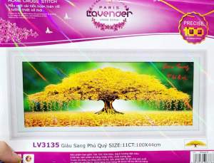 [HCM]Tranh thêu chữ thập cây tiền giàu sang phú quý LV3135 - kích thước 100 * 44