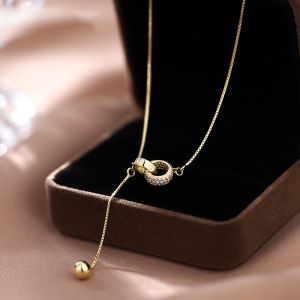 good 999 Korean fashion 18K gold titanium steel Love Round bead double ring zircon Tassel Necklace N8077
