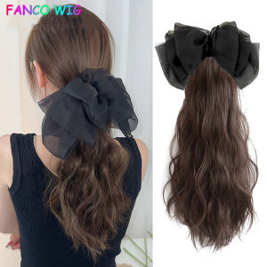 Wig for Woman Hair Extension Human Hair Washable Curly Claw Clip Ponytail Hair Extensions long Curly hair Natural bow Tail False Hair Horse Tail Black Hairpiece