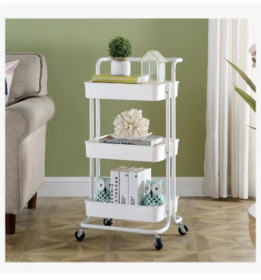 Multi-Purpose Movable Trolley with Handle Bar kitchen Storage Rack Baby Diaper Storage / Rainbow
