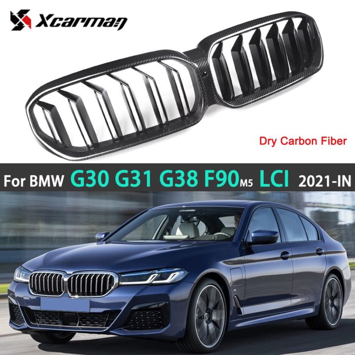 New 2-Slat Real Dry Carbon Fiber Front Kidney Grill For BMW 5 Series