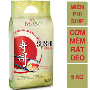 Gạo Nhật Sushi ngọt cơm rất dẻo Lotus Rice 5kg -Chuẩn nhà hàng Nhật - Đạt nhiều chứng nhận an toàn thực phẩm quốc tế