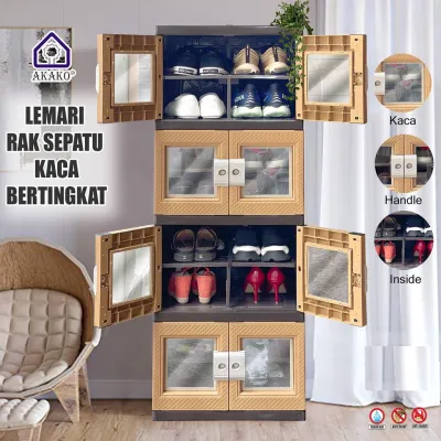 AKAKO Almari RAK SEPATU Lemari Sepatu RST 4 6 8 10 Susun KACA Kokoh