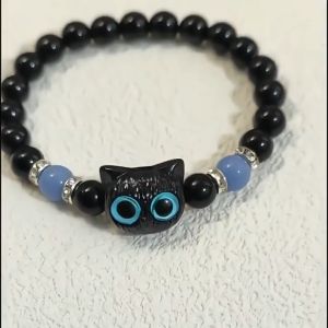 Glow In The Dark Bracelet Set Luminous Black White Cream Glass Cat Necklace Simple Couple Jewelry Gift For Friends
