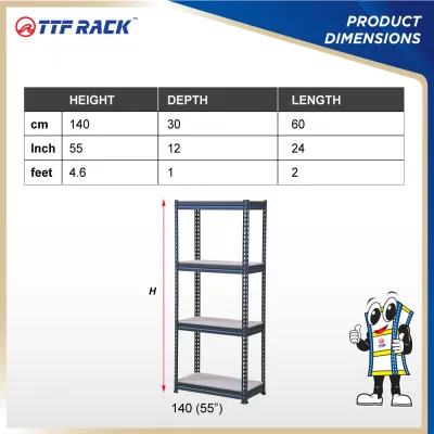 CLEARANCE SALE - TTF Rack™ DIY RACK H140cm/ Boltless Rack Storage Rak Rak Dapur Rak Besi Rak Besi Serbaguna FB571224BK-ES