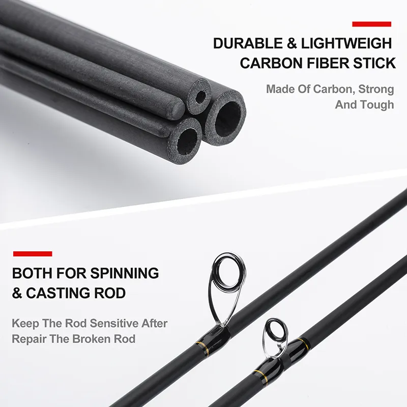 GOTURE Fishing Rod Repair Carbon Fiber Stick For Baitcasting Rods Spinning  Rods Repair Sandpaper Kit