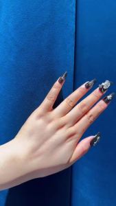 100% HANDMADE Artificial Nail Dark r punk nails Chrome heart cross nails Phototpy Press on Nails Reusable and Removable Nails with Toolkit