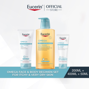 Eucerin Omega Face & Body Regimen Set for Itchy & Very Dry Skin | Omega Balm + Bath & Shower Oil +ATO Calming Face Cream