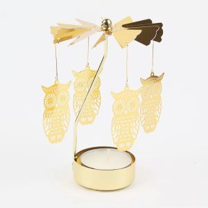 HOUCHU Hollow Metal Rotating Tea Light Holder Metal Angel Carousel Pattern Christmas Rotating Candle Holder Household Gold Silver Rotating Candlesticks Party