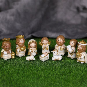[Easybuy88] 10PCS Christmas Nativity Scene Set Resin Artefacts Virginia Figure Jesus Ornament Figurines Multicolor Christmas Nativity Set Chart Status