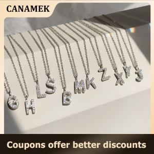 【 CANAMEK 】 Fashion Shining A-Z Letter Pendant Charm Necklace 26 Initial Alphabet Name Clavicle Chain Party Jewelry Gift