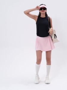 Women Sport Skort with 3 Pockets Hydro Cool Quick Dry Anti-glare Pleated Skirt with Shorts 2in1 Daily Golf Tennis Badminton Running Pantskirt